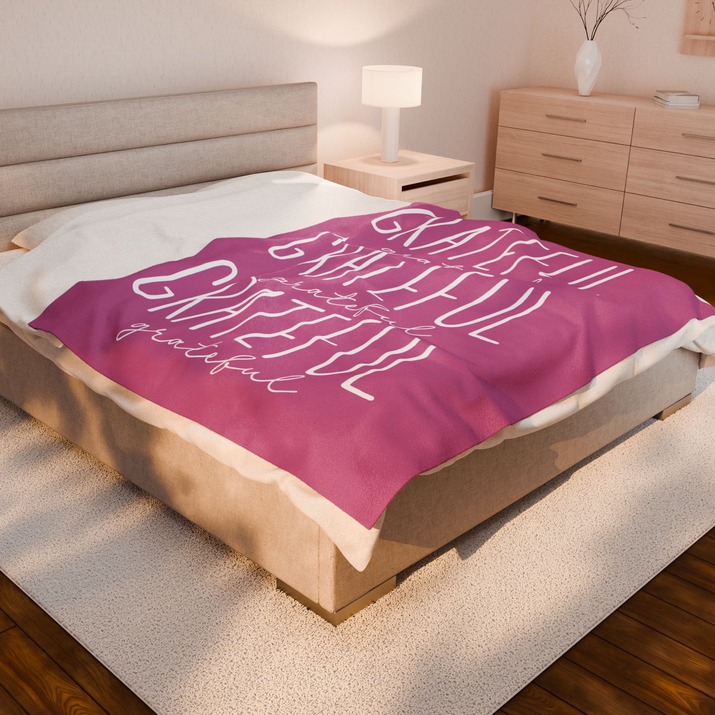 Grateful Velveteen Plush Blanket (Pink)