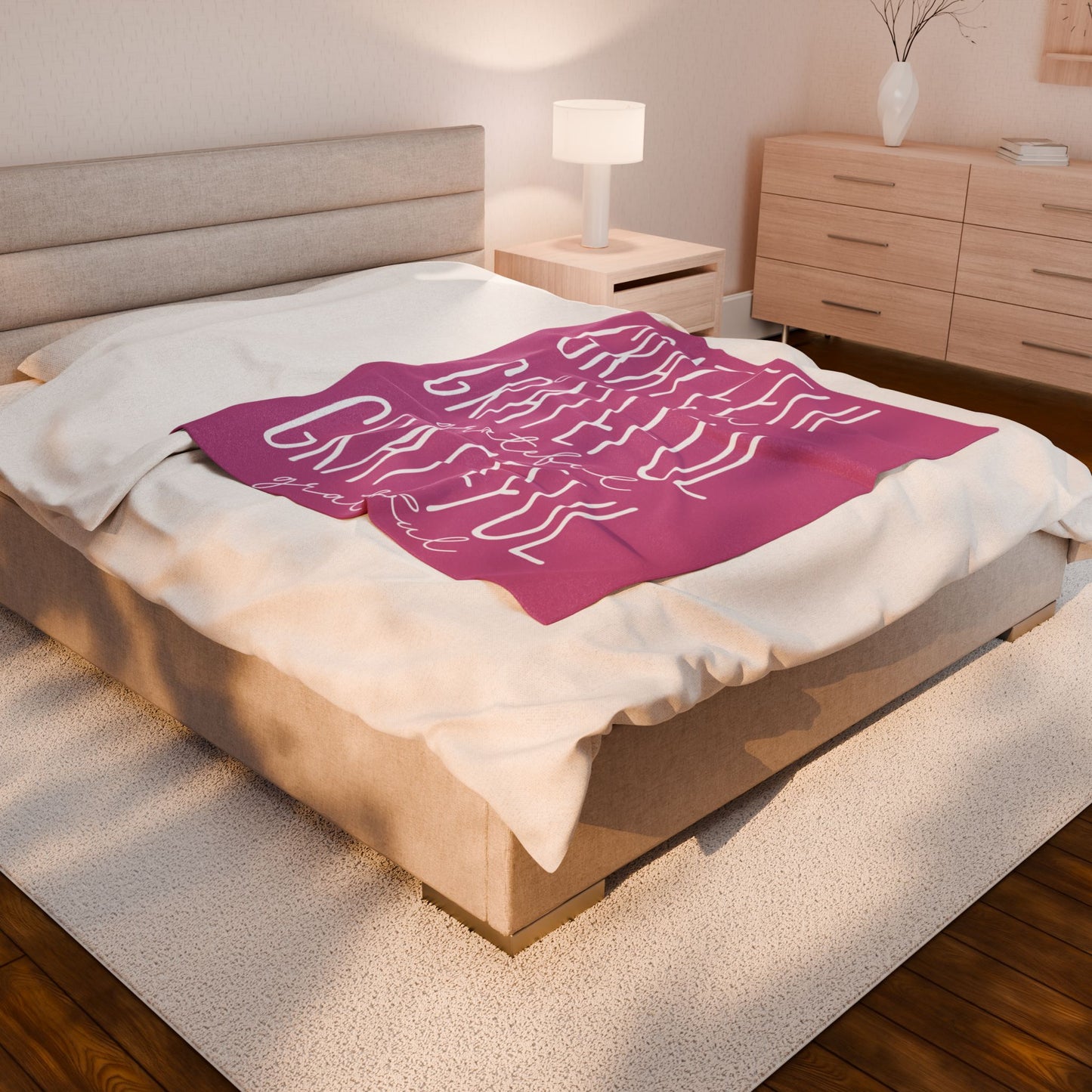Grateful Velveteen Plush Blanket (Pink)